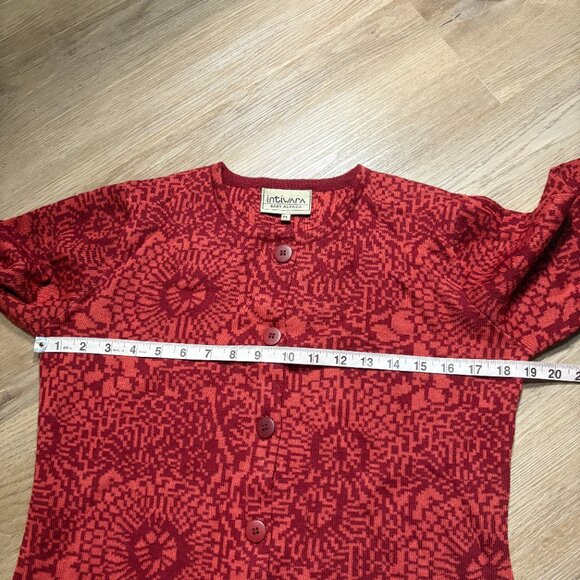 Intiwara Baby Alpaca cardigan sweater M medium red print crew neck Bolivia S - Picture 6 of 7